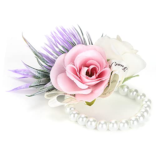 Xnferty Wrist Flower, Corsage Wristlet Corsages Bridal Bridesmaid Corsage Wristletfor Wedding Party(Pink)