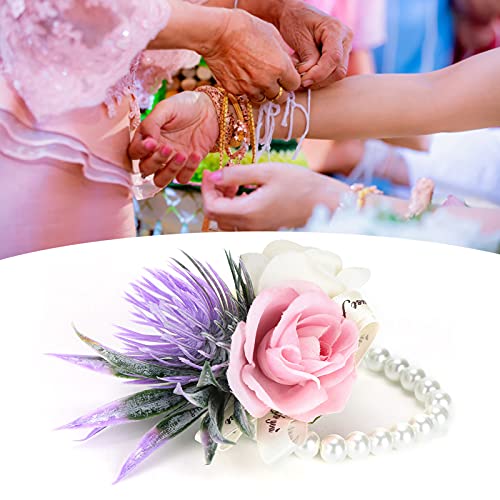 Xnferty Wrist Flower, Corsage Wristlet Corsages Bridal Bridesmaid Corsage Wristletfor Wedding Party(Pink)