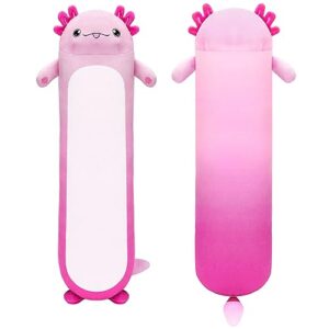 axolotl plush pillow, long soft stuffed animal body plush, cute animal plush pillow, kawaii axolotl toy gift for girls boys (pink)