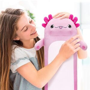 Axolotl Plush Pillow, Long Soft Stuffed Animal Body Plush, Cute Animal Plush Pillow, Kawaii Axolotl Toy Gift for Girls Boys (Pink)