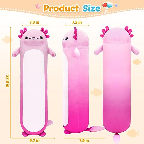 Axolotl Plush Pillow, Long Soft Stuffed Animal Body Plush, Cute Animal Plush Pillow, Kawaii Axolotl Toy Gift for Girls Boys (Pink)