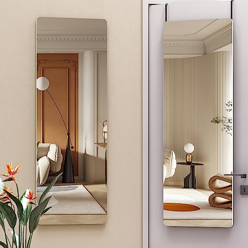 Hasipu Full Length Mirror Wall Mounted, 47"x 16" Door Mirror, Over The Door Mirror, Full Body Mirror, Hanging Mirror Round White