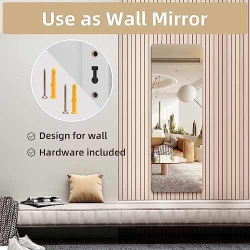 Hasipu Full Length Mirror Wall Mounted, 47"x 16" Door Mirror, Over The Door Mirror, Full Body Mirror, Hanging Mirror Round White