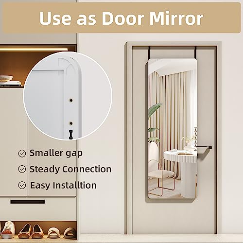 Hasipu Full Length Mirror Wall Mounted, 47"x 16" Door Mirror, Over The Door Mirror, Full Body Mirror, Hanging Mirror Round White