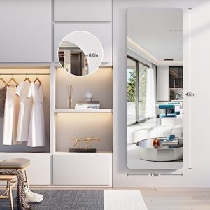 Hasipu Full Length Mirror Wall Mounted, 47"x 16" Door Mirror, Over The Door Mirror, Full Body Mirror, Hanging Mirror Round White