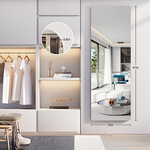 Hasipu Full Length Mirror Wall Mounted, 47"x 16" Door Mirror, Over The Door Mirror, Full Body Mirror, Hanging Mirror Round White