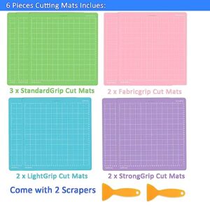 9pcs Replacement Cutting Mat for Cricut Maker/Explore Air 2/ Air/One 12x12 Inch Cutting Mat StandardGrip LightGrip StrongGrip FabricGrip Adhesive&Sticky Non-Slip Cut Mats with 2 Scrapers