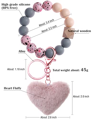 Key Ring Bracelet Silicone Beaded Cute Keychain Wristlet for Women Can Hang Wallet Key Chains Women for Car Keys