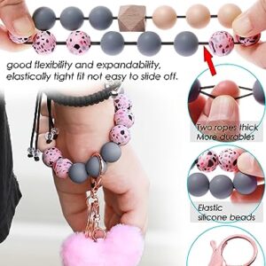 Key Ring Bracelet Silicone Beaded Cute Keychain Wristlet for Women Can Hang Wallet Key Chains Women for Car Keys