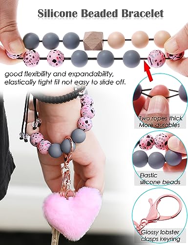 Key Ring Bracelet Silicone Beaded Cute Keychain Wristlet for Women Can Hang Wallet Key Chains Women for Car Keys