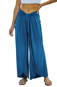 waitfairy womens flowy wide leg pants split leg pants bathing suit cover ups blue m