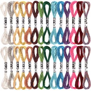 caydo 28 skeins metallic embroidery floss glitter embroidery threads cross stitch thread for friendship bracelets diy embroidery thread crafts (14 colors)