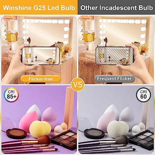 winshine 8 Pack E26 LED Globe Light Bulbs, 3000K Soft White 40W Equivalent 120V Bathroom Light Bulbs, G25 Vanity Light Bulb for Bathroom Makeup Mirror, Bedroom Lights CRI85+, 550LM, Non-dimmable