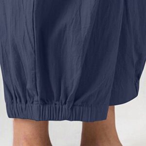 Womens Capri Yoga Pants Wide Leg Loose Comfy Lounge Cropped Capris with Pockets Dark Blue Large