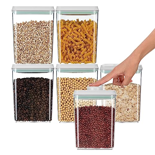 CosyStora Pop Containers For Food Storage,Clear Plastic Canisters with pop lids,BPA Free, Kitchen Pantry Organization and Storage Containers for Cereal, Flour And Sugar, 2.11Qt*6