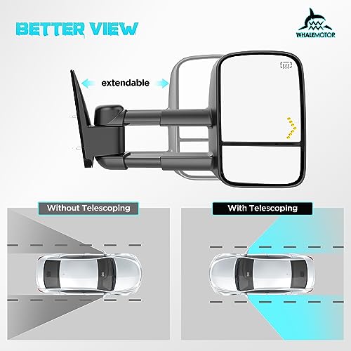 Heated Tow Mirrors Compatible with 2014 2015 2016 2017 2018 Chevy Silverado & GMC Sierra 1500, 2015-2018 2500 3500 HD, Extended Trailer Towing Side Mirrors w/LED Arrow Turn Light