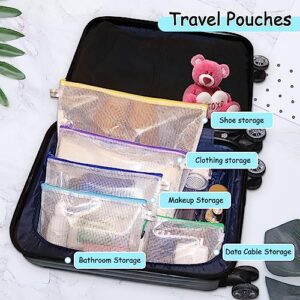 Mesh Zipper Pouch 30PCS Waterproof Zipper Bags 8 Sizes 8 Colors Plastic Document Pouch for Organizing School Supplies, Office Appliances, Home Organize and Travel Storage