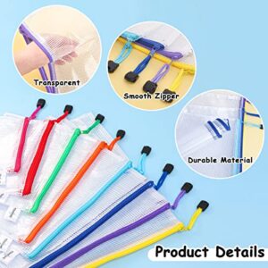 Mesh Zipper Pouch 30PCS Waterproof Zipper Bags 8 Sizes 8 Colors Plastic Document Pouch for Organizing School Supplies, Office Appliances, Home Organize and Travel Storage