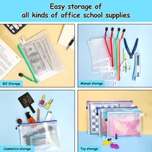 Mesh Zipper Pouch 30PCS Waterproof Zipper Bags 8 Sizes 8 Colors Plastic Document Pouch for Organizing School Supplies, Office Appliances, Home Organize and Travel Storage