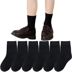 mini angel boys girls crew socks seamless cotton socks kids school socks dress socks for 8-10 years, 6 pairs (black, l)