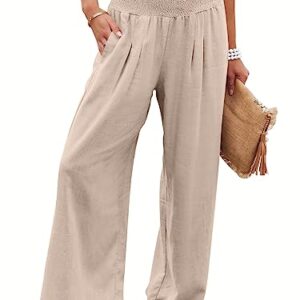 ANRABESS Women Linen Palazzo Pants Summer Boho Wide Leg High Waist Casual Lounge Pant Trousers with Pocket 1091mixing-S