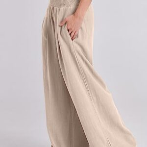 ANRABESS Women Linen Palazzo Pants Summer Boho Wide Leg High Waist Casual Lounge Pant Trousers with Pocket 1091mixing-S