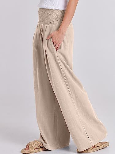 ANRABESS Women Linen Palazzo Pants Summer Boho Wide Leg High Waist Casual Lounge Pant Trousers with Pocket 1091mixing-S