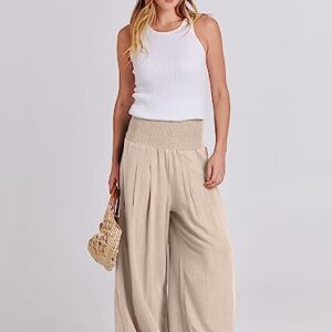 ANRABESS Women Linen Palazzo Pants Summer Boho Wide Leg High Waist Casual Lounge Pant Trousers with Pocket 1091mixing-S