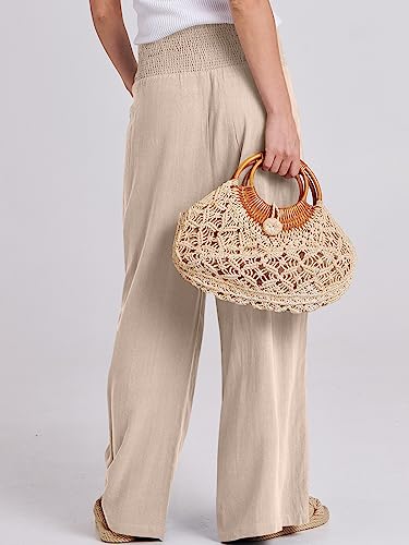 ANRABESS Women Linen Palazzo Pants Summer Boho Wide Leg High Waist Casual Lounge Pant Trousers with Pocket 1091mixing-S