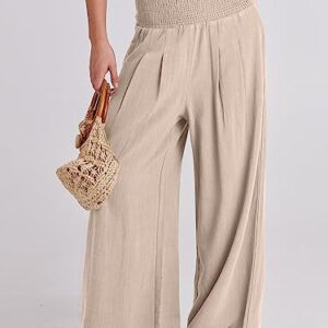 ANRABESS Women Linen Palazzo Pants Summer Boho Wide Leg High Waist Casual Lounge Pant Trousers with Pocket 1091mixing-S