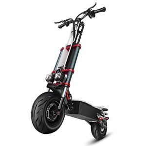 tumotcy electric scooter adult 5600w dual motor, max speed 50mph range 70 miles, 12 inch street tires commuter dual suspension e-scooter with seat