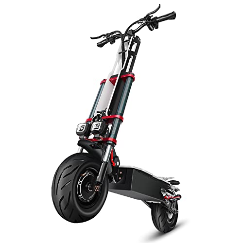 Tumotcy Electric Scooter Adult 5600w Dual Motor, Max Speed 50MPH Range 70 Miles, 12 Inch Street Tires Commuter Dual Suspension E-Scooter with Seat