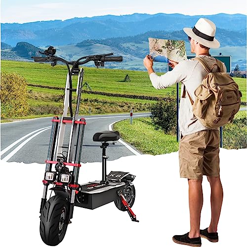 Tumotcy Electric Scooter Adult 5600w Dual Motor, Max Speed 50MPH Range 70 Miles, 12 Inch Street Tires Commuter Dual Suspension E-Scooter with Seat