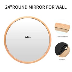 FUWU HOME Wood Round Mirror 24" Circle Wall Mirror Farmhouse Bathroom Vanity Mirror for Living Room Bedroom Entryway Modern Decoration (24" Freely Natural Beech Wood)