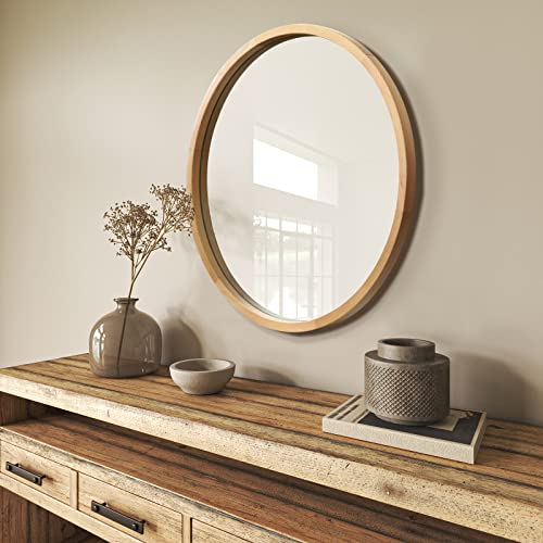 FUWU HOME Wood Round Mirror 24" Circle Wall Mirror Farmhouse Bathroom Vanity Mirror for Living Room Bedroom Entryway Modern Decoration (24" Freely Natural Beech Wood)