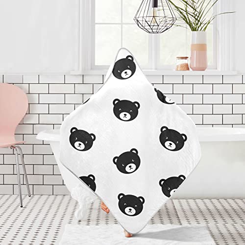 Pigsaly Cute Teddy Bear Faces Hooded Baby Towel Black Animals Baby Bath Towel Unisex Toddlers Hooded Towels Cotton Boy Washcloths Girl Shower Towel for Infant Newborn 30 x 30 in