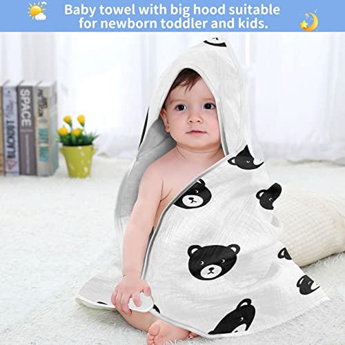 Pigsaly Cute Teddy Bear Faces Hooded Baby Towel Black Animals Baby Bath Towel Unisex Toddlers Hooded Towels Cotton Boy Washcloths Girl Shower Towel for Infant Newborn 30 x 30 in