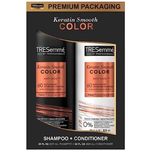 tresemme shampoo and conditioner set - keratin smooth, paraben and sulfate free shampoo safe for color-treated hair, deep conditioner for dry damaged hair, 28 fl oz (2 piece set)