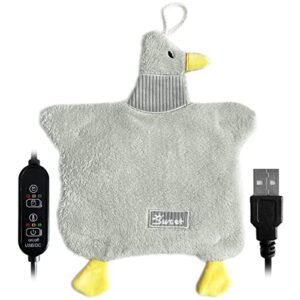 crimmy heating pad for period menstrual cramps pain relife, cute small portable heat pads for travel, mini stuffed animal usb electric hot pack for back neck eyes hands … (grey duck)