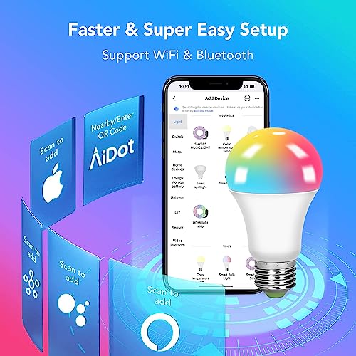 kuwikfule LED Smart Light Bulbs 2 Pack A19 Smart Light Bulbs,RGB Color Changing Light Bulb,Bluetooth&WiFi Light Bulb,Rainbow LED Bulbs,Google Home & Alexa Light Bulb with Speaker