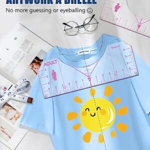 Tshirt Ruler Guide Vinyl Alignment Tool - Sublimation Accessories, T Shirt rulers to Center Designs, Transparent V-Neck/Round PVC Ruler for Adult Youth Toddler Infant 2XL-6XL