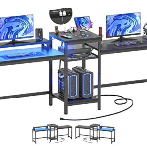 Unikito L Shaped Desk with LED Strip and Power Outlets, 2 Person Computer Desk with LED Light and Power Outlet, Double Gaming Desk,Black