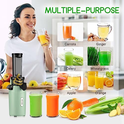 Juicer Machines-SOVIDER Compact Slow Masticating Juicer Extractor- 3.1" Wide Chute Cold Press Juicer for High Nutrient Fruits Vegetables Easy Clean with Brush| Pulp, Measuring Cup, Reverse Function (Dark Green) (Slow Masticating Juicers)