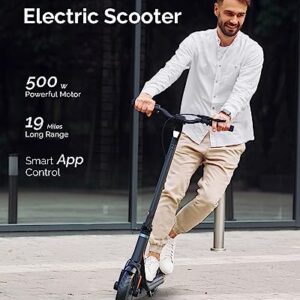 Atomi Electric Scooter E20, 500W Motor Electric Scooter with 19 Miles Long Range, 15.6 Mph Speed, Portable Folding Commuting Scooter for Adults with Double Braking System and Smart App