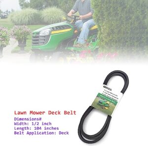 Yiekea GX20072 Deck Belt (1/2" x104") for John Deere 42 inch Mower Deck, D100 D110 D120 D130 LA105 LA115 L100 L110 L130 L1742 Riding Lawn Mowers Replaces GY20570