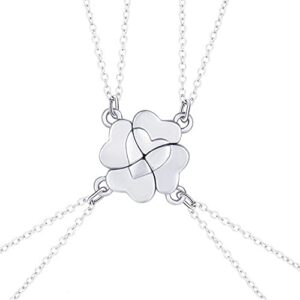 doyyca friendship necklace magnetic matching four leaf clover best friend necklace gifts for girls women magnet bff necklace for 4 (silver)