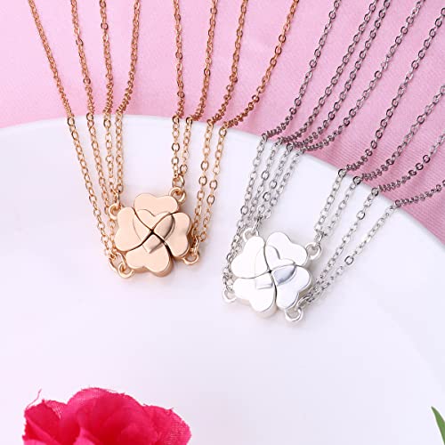 DOYYCA Friendship Necklace Magnetic Matching Four Leaf Clover Best Friend Necklace Gifts for Girls Women Magnet BFF Necklace for 4 (Silver)