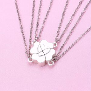DOYYCA Friendship Necklace Magnetic Matching Four Leaf Clover Best Friend Necklace Gifts for Girls Women Magnet BFF Necklace for 4 (Silver)