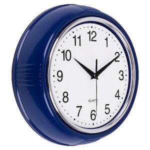 skynature kitchen wall clock, 9.5 inch silent non ticking battery operated wall clocks, vintage round wall clock for living room, bedroom decor - blue