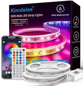 kimdelee 50ft 100ft waterproof ip68 outdoor led strip lights, 24v rgb outdoor lights color changing with bluetooth app remote music sync, rope lights for outdoor, pool, 50ft (2 rolls x 25ft)